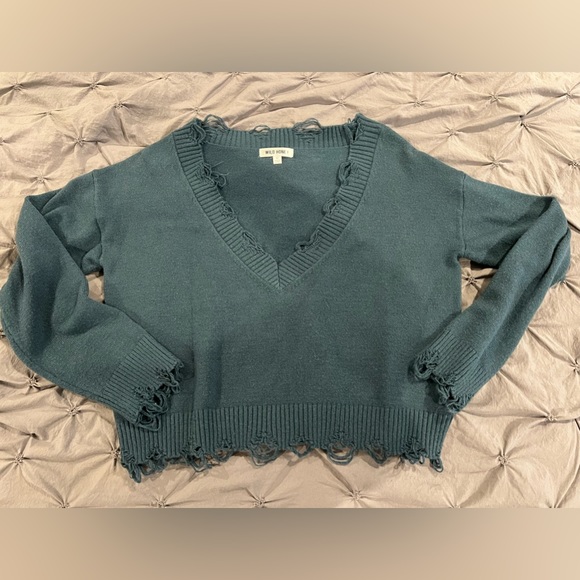 Wild Honey Sweaters - Cropped Distressed Sweater